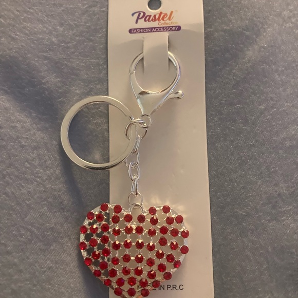 Heart Keychain/Bag Charm with Red Rhinestones - Picture 1 of 3